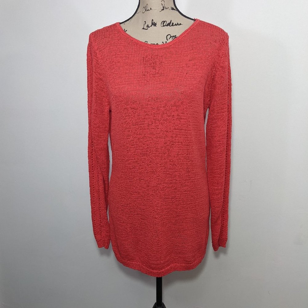 NWT Rachel Zoe Karla Coral Open Knit Sweater Tunic Womens Cotton Blend L